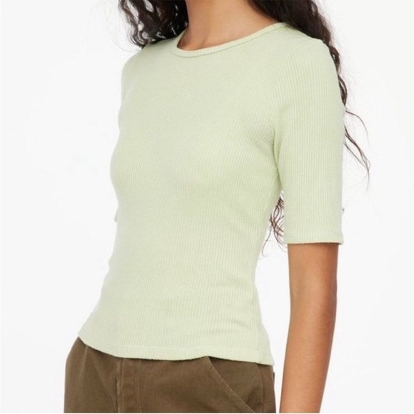 Anthropologie LACAUSA Sweater Rib Short Sleeve Top - Fava Green - Picture 3 of 5